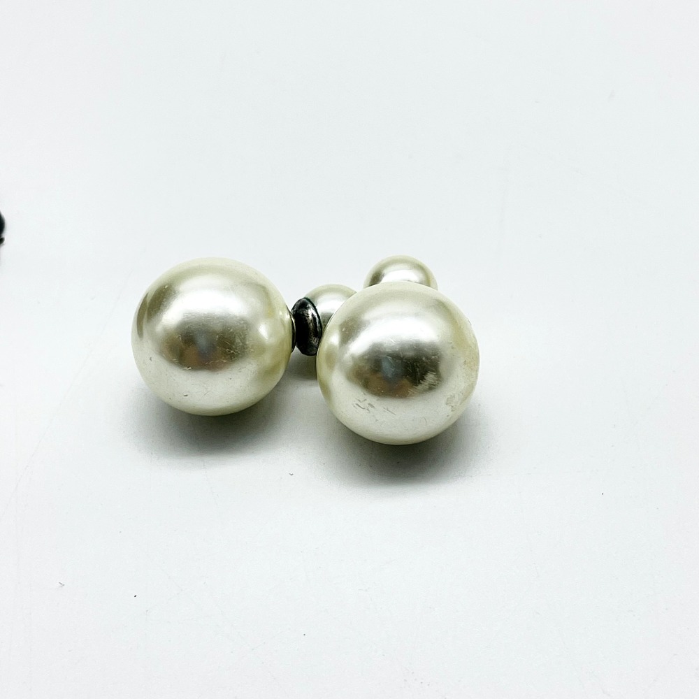 Vintage Faux Pearl Reversible Earrings Silver Tone Double Sided Pierced Studs